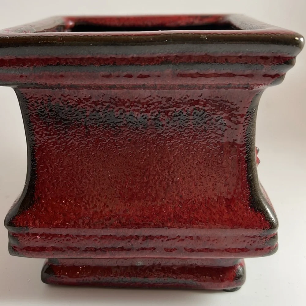 Burgundy Vase Pottery Candle Holder Heavy